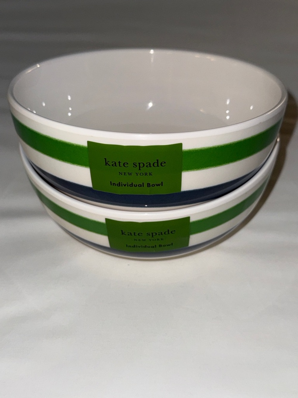 kate spade striped melamine individual bowls in green, navy and white - Picture 9 of 9